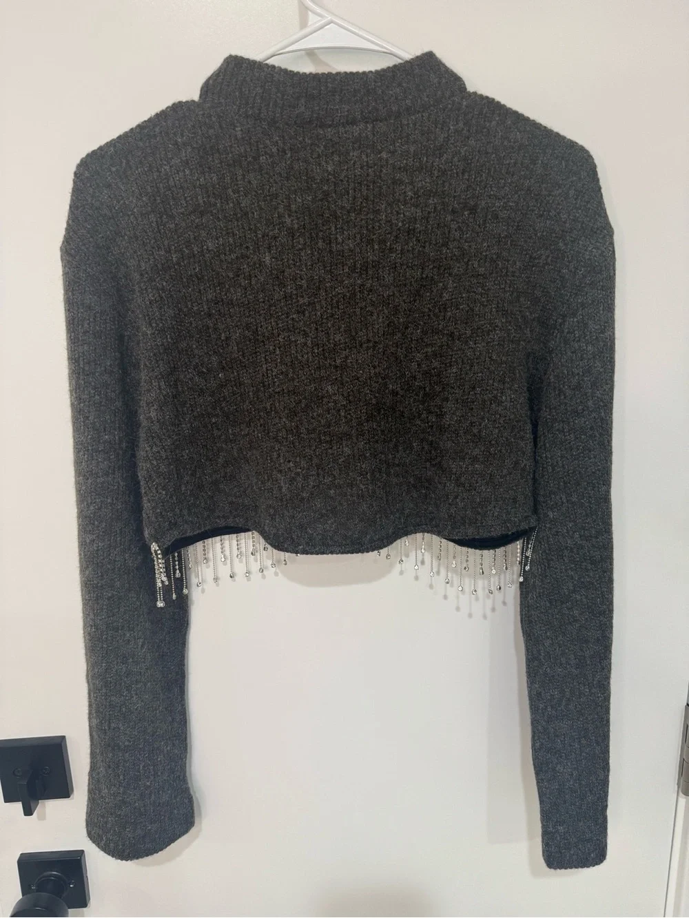 Zara Charcoal Cropped Sweater with Beaded Fringe